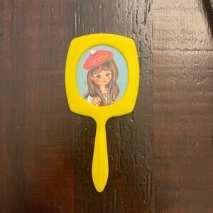 Vintage 1960's 70's Mod Girl Big Eyes Style Hand Mirror Doll Accessory